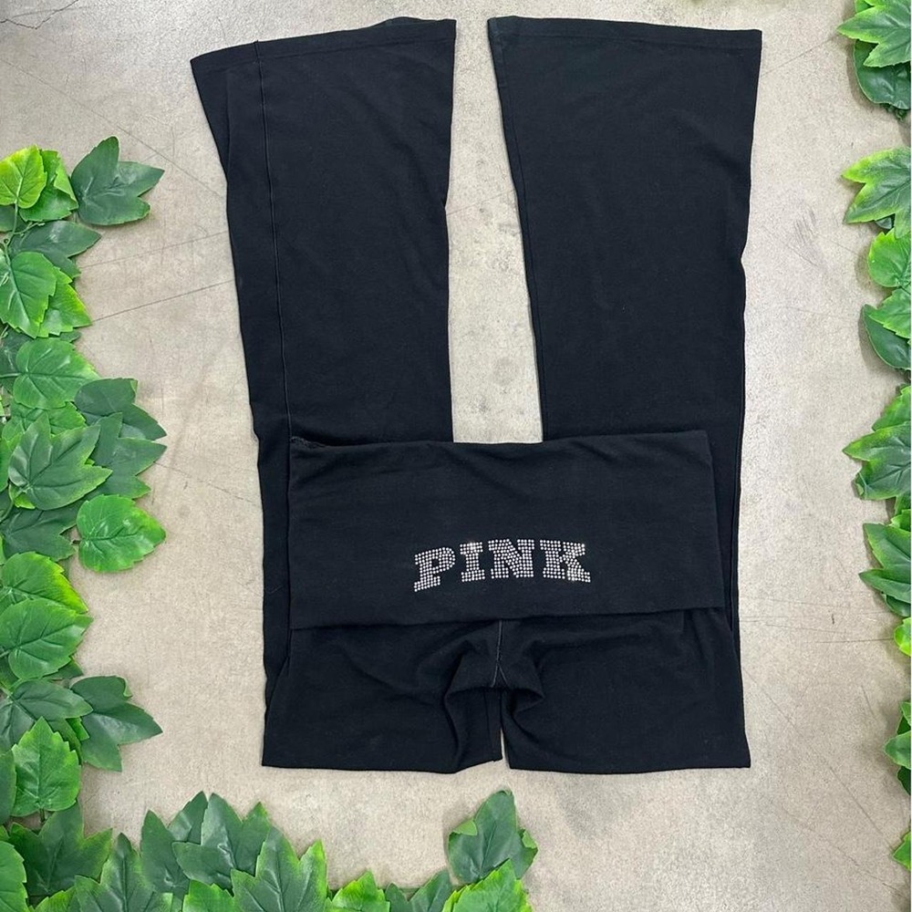 Victoria's Secret PINK Rhinestone Yoga Flare Pants Black Y2K